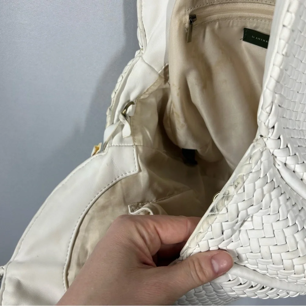 Anthropologie | Alison Woven Circular White Handbag Purse Tote Bag Faux Leather